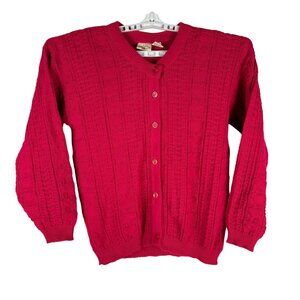 Vintage Hush Puppies Pups Kids Red Cardigan Sweater 10/12-M 100% Acrylic